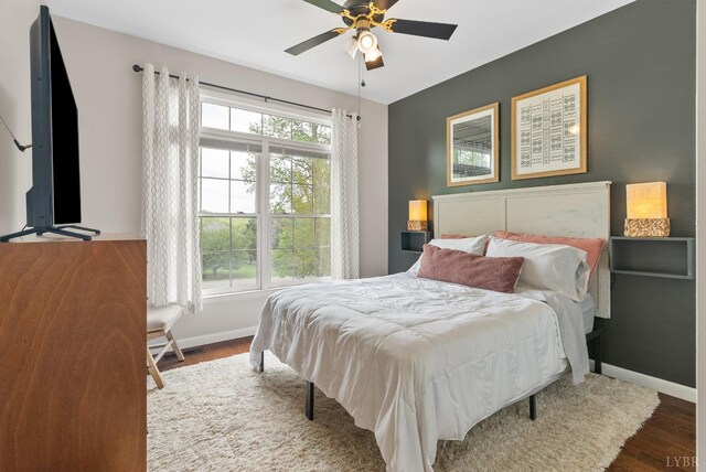 1208 Rocky Branch Dr, Forest, VA 24551 - bedroom with wood finished floors, baseboards, and ceiling fan
