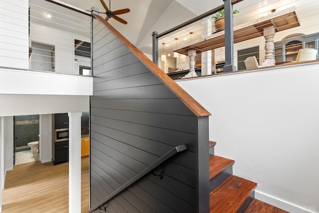 1208 Rocky Branch Dr, Forest, VA 24551 - stairs featuring wood finished floors and a ceiling fan