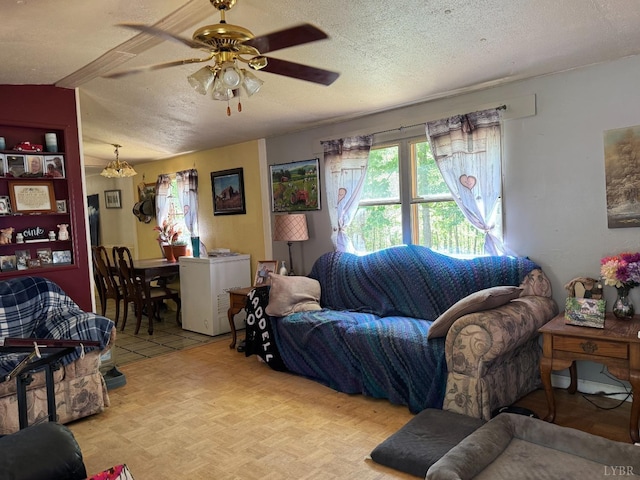 202 Stallion Way, Amherst, VA 24521 - living room featuring a textured ceiling and ceiling fan