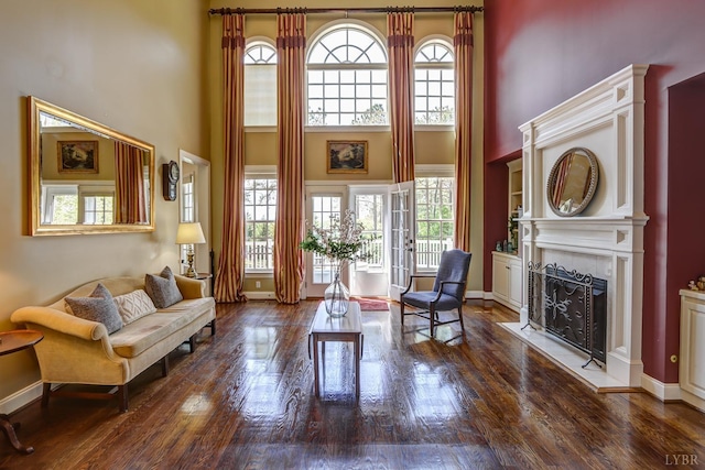 107 Emory Way, Amherst, VA 24521 - interior space featuring a towering ceiling, a fireplace with flush hearth, a healthy amount of sunlight, and wood finished floors