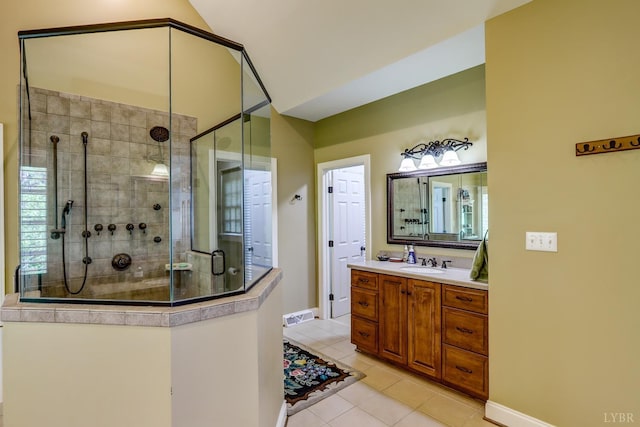 107 Emory Way, Amherst, VA 24521 - bathroom featuring tile patterned flooring, baseboards, a shower stall, and vanity