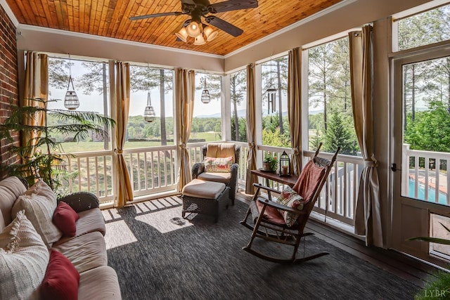 107 Emory Way, Amherst, VA 24521 - sunroom / solarium featuring crown molding, wooden ceiling, and a healthy amount of sunlight