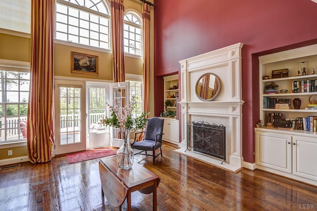 107 Emory Way, Amherst, VA 24521 - living area featuring wood finished floors, plenty of natural light, a fireplace, and a towering ceiling