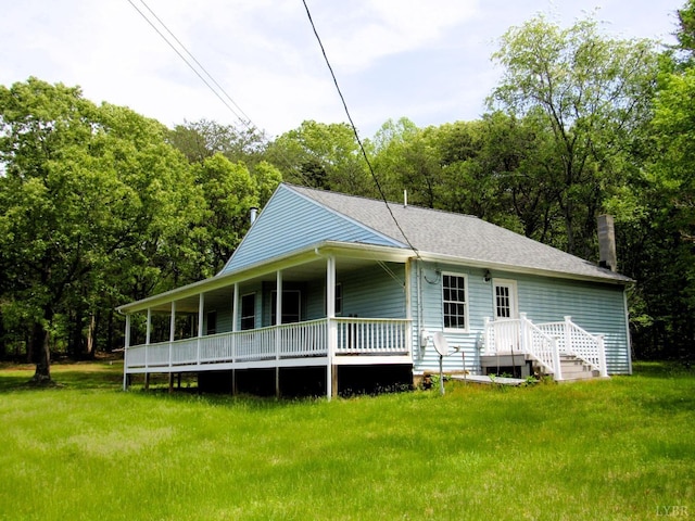 238 My Way, Amherst, VA 24521 - rear view of property featuring a lawn, a chimney, and roof with shingles
