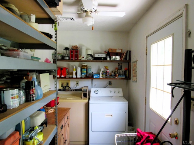 238 My Way, Amherst, VA 24521 - washroom featuring washer / dryer, ceiling fan, and cabinet space