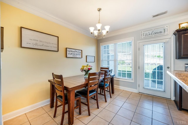 44 Sprouse Ln, Lynchburg, VA 24502 - dining area with ornamental molding, baseboards, a chandelier, and light tile patterned floors