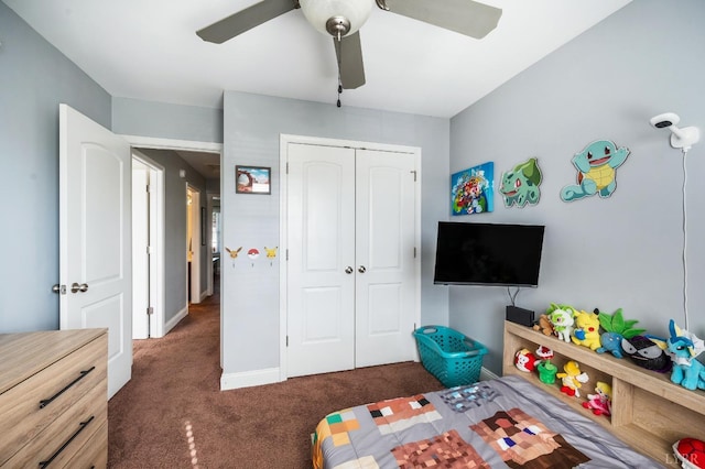44 Sprouse Ln, Lynchburg, VA 24502 - bedroom with carpet, a closet, baseboards, and ceiling fan