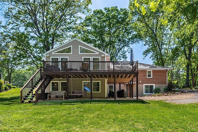 1206 Cedar Hill Dr, Lynchburg, VA 24502 - back of property with a deck, a yard, and stairway