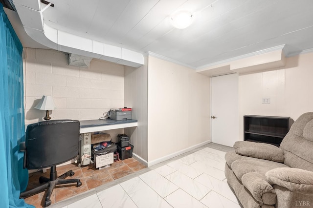 1206 Cedar Hill Dr, Lynchburg, VA 24502 - office area featuring light marble finish flooring and crown molding