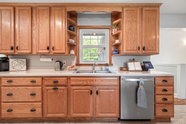 1206 Cedar Hill Dr, Lynchburg, VA 24502 - kitchen featuring stainless steel dishwasher, open shelves, and light countertops