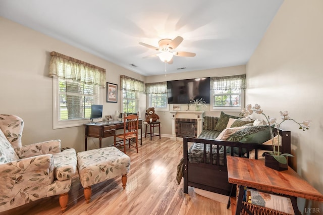 1206 Cedar Hill Dr, Lynchburg, VA 24502 - bedroom with wood finished floors, an office area, and a fireplace