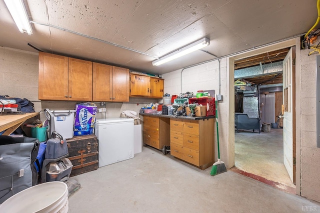 1206 Cedar Hill Dr, Lynchburg, VA 24502 - basement featuring fridge and concrete block wall