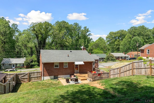 4600 Greenwood Dr, Lynchburg, VA 24502 - rear view of property with a deck, brick siding, a chimney, roof with shingles, and a gate