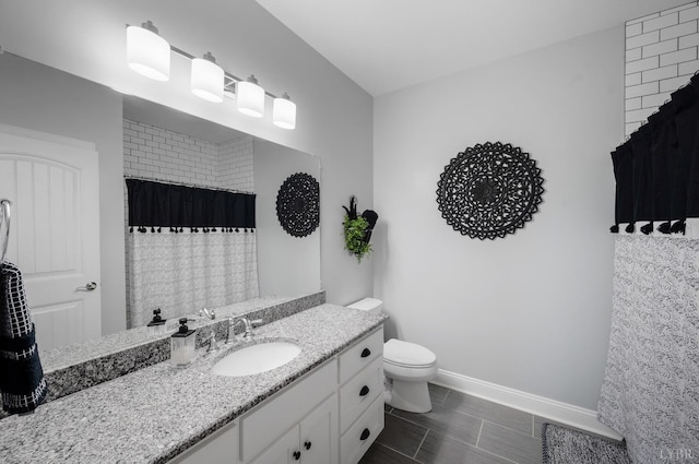 1205 Bradford Crossing Pl, Goode, VA 24556 - bathroom with baseboards, a shower with curtain, toilet, and vanity