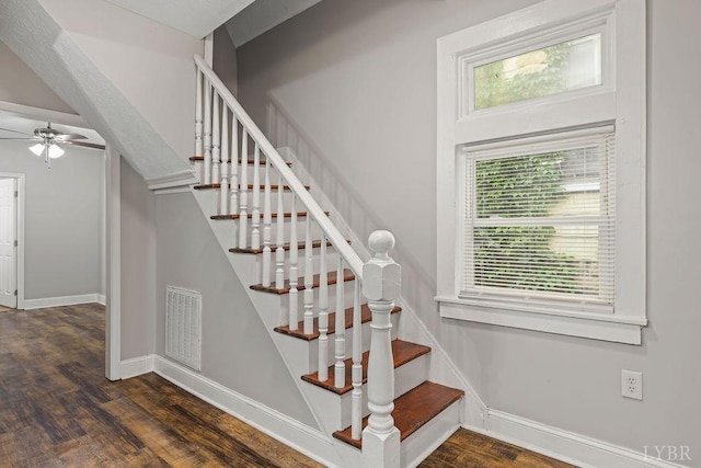 609 Jackson St, Lynchburg, VA 24504 - stairs with wood finished floors, baseboards, and a ceiling fan