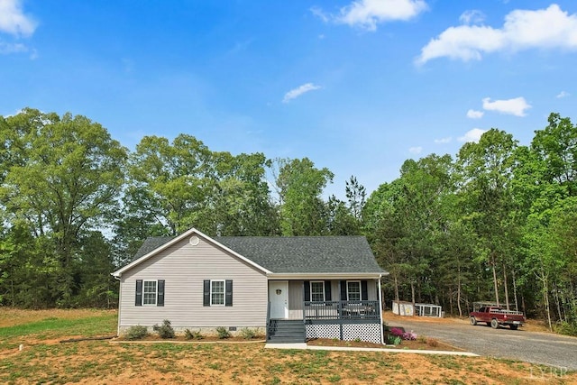 208 Samson Way, Madison Heights, VA 24572 - view of front of home featuring covered porch, crawl space, asphalt driveway, and a shingled roof