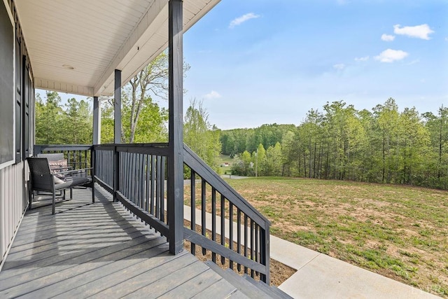 208 Samson Way, Madison Heights, VA 24572 - wooden porch with a view of trees and a lawn