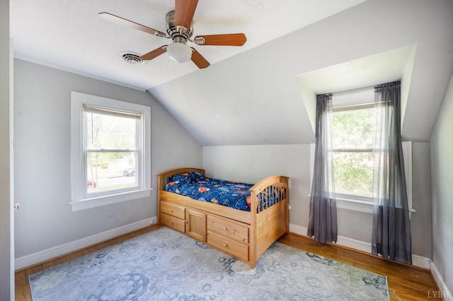 4205 Tremont, Lynchburg, VA 24502 - bedroom with lofted ceiling, light wood-style flooring, baseboards, and ceiling fan