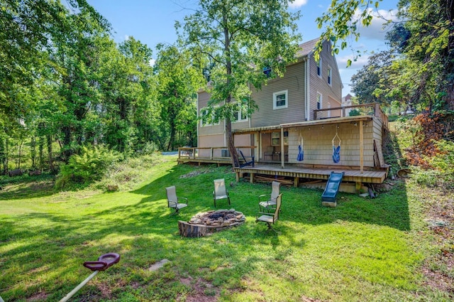 4205 Tremont, Lynchburg, VA 24502 - back of house featuring an outdoor fire pit, a deck, and a yard