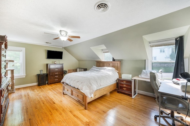 4205 Tremont, Lynchburg, VA 24502 - bedroom with baseboards, light wood-style floors, a desk, lofted ceiling, and a ceiling fan