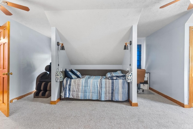 95 Rhage Ln, Lynchburg, VA 24504 - carpeted bedroom with baseboards, lofted ceiling, a ceiling fan, and a textured ceiling