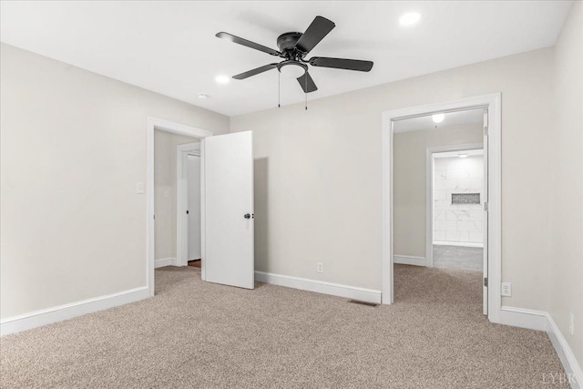3882 Peakland Pl, Lynchburg, VA 24503 - unfurnished bedroom with light colored carpet, baseboards, recessed lighting, and a ceiling fan