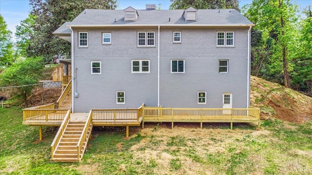 3882 Peakland Pl, Lynchburg, VA 24503 - back of property featuring stairway, a wooden deck, and a chimney