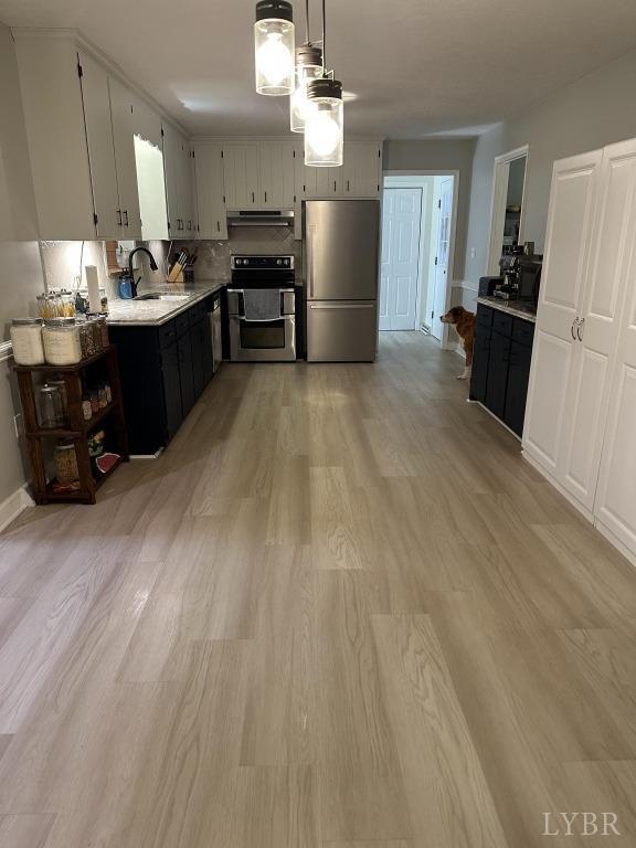69 Gough Rd, Rustburg, VA 24588 - kitchen featuring stainless steel appliances, a sink, under cabinet range hood, light countertops, and light wood finished floors