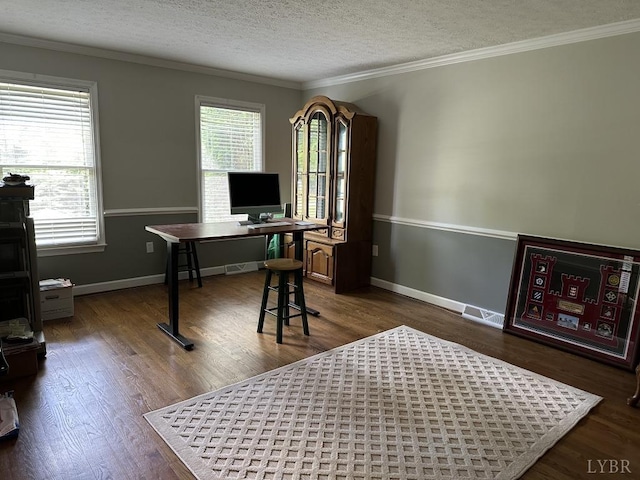 69 Gough Rd, Rustburg, VA 24588 - office space with healthy amount of natural light, crown molding, dark wood finished floors, a textured ceiling, and baseboards