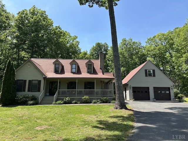 69 Gough Rd, Rustburg, VA 24588 - view of front of home with a porch, a garage, a chimney, and a front yard