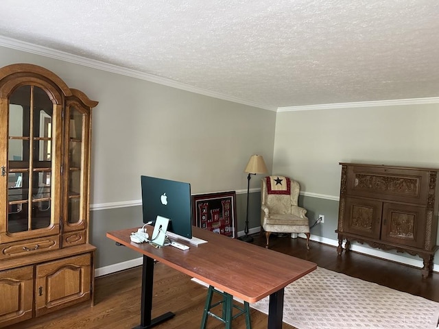 69 Gough Rd, Rustburg, VA 24588 - home office featuring wood finished floors, a textured ceiling, baseboards, and crown molding
