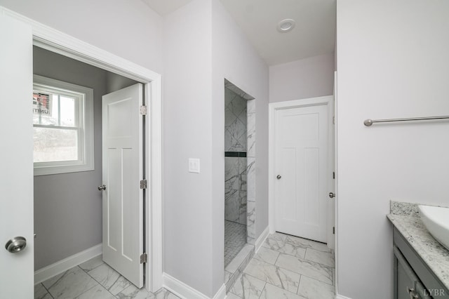 1051 Wills Way, Forest, VA 24551 - full bath with marble finish floors, vanity, a marble finish shower, and baseboards
