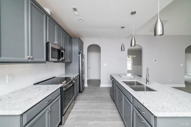 1051 Wills Way, Forest, VA 24551 - kitchen with appliances with stainless steel finishes, arched walkways, a sink, baseboards, and tasteful backsplash
