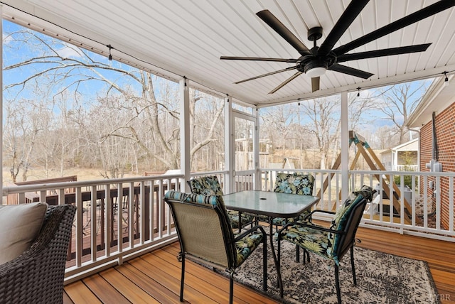 2637 Chilton Rd, Appomattox, VA 24522 - deck with a ceiling fan and outdoor dining area