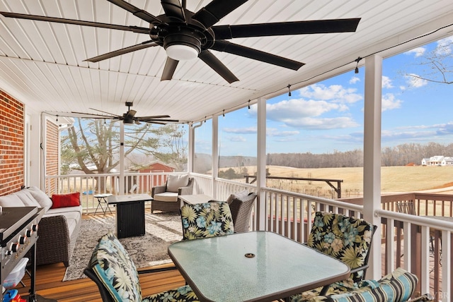 2637 Chilton Rd, Appomattox, VA 24522 - wooden deck featuring a ceiling fan, an outdoor hangout area, and outdoor dining area