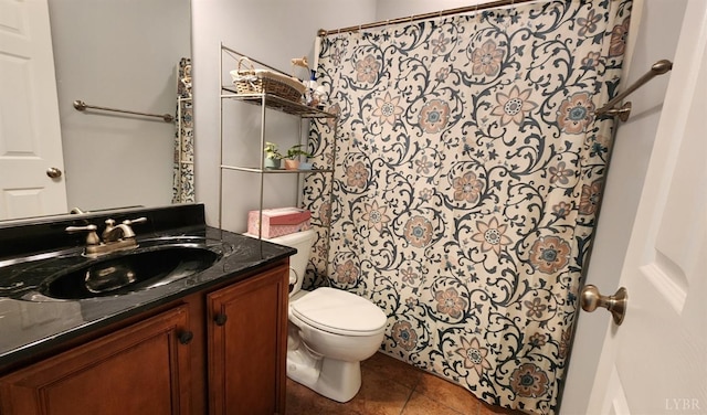 1057 Barrow Hills Dr, Moneta, VA 24104 - full bathroom featuring toilet, vanity, tile patterned floors, and a shower with curtain