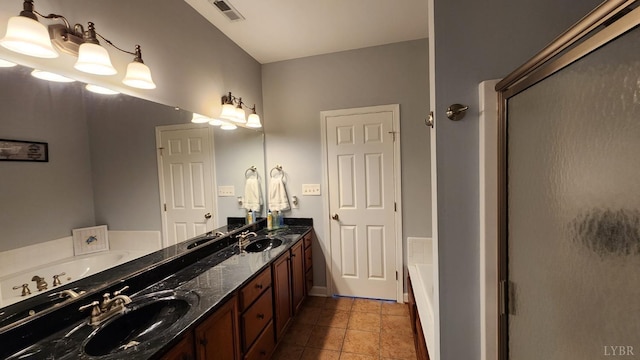 1057 Barrow Hills Dr, Moneta, VA 24104 - full bathroom featuring a bath, double vanity, and an enclosed shower