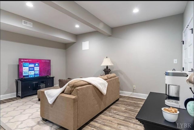 3008 Hill St Unit 313, Lynchburg, VA 24501 - living area with light wood-style floors, baseboards, recessed lighting, and beamed ceiling