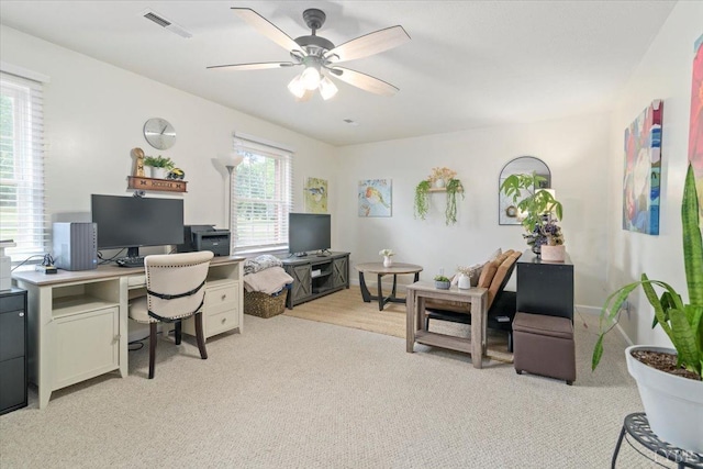 2098 Sunburst Rd, Evington, VA 24550 - office with ceiling fan and light colored carpet