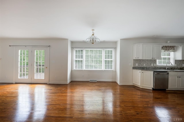 528 Lady Slipper Ln, Lynchburg, VA 24502 - kitchen featuring stainless steel dishwasher, a chandelier, and dark wood-type flooring