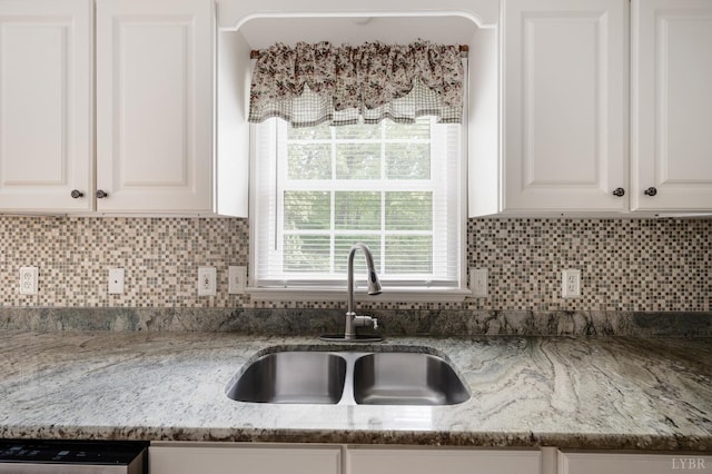 528 Lady Slipper Ln, Lynchburg, VA 24502 - kitchen featuring white cabinetry, backsplash, light stone countertops, and dishwasher