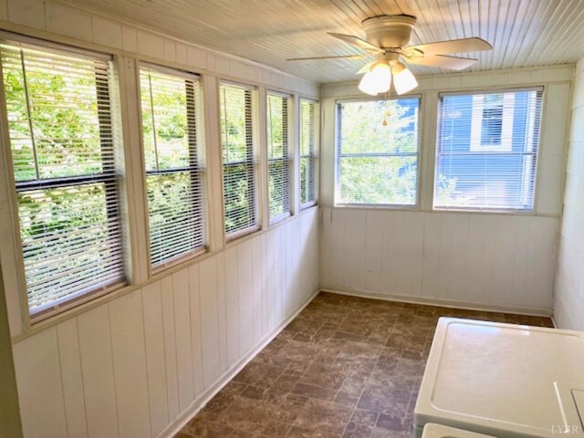 306 Oakridge Blvd, Lynchburg, VA 24502 - unfurnished sunroom featuring baseboards, stone finish flooring, wooden walls, and wooden ceiling