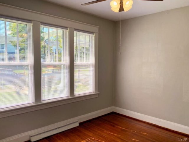 306 Oakridge Blvd, Lynchburg, VA 24502 - empty room featuring baseboards, baseboard heating, a ceiling fan, and dark wood-style flooring