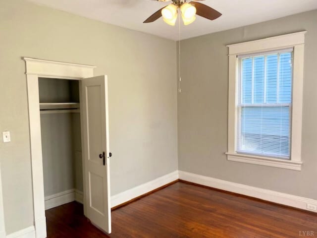 306 Oakridge Blvd, Lynchburg, VA 24502 - unfurnished bedroom featuring baseboards, ceiling fan, a closet, and wood finished floors