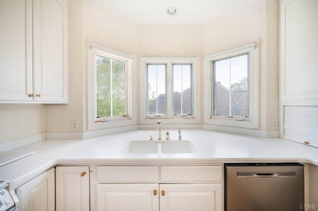 1348 Lake Shore Dr, Forest, VA 24551 - kitchen with dishwasher, a sink, white cabinetry, and light countertops