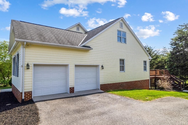 1348 Lake Shore Dr, Forest, VA 24551 - view of home's exterior featuring asphalt driveway, a garage, roof with shingles, stairway, and a deck
