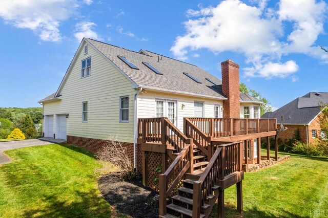 1348 Lake Shore Dr, Forest, VA 24551 - back of property featuring a wooden deck, a yard, driveway, roof with shingles, and stairway