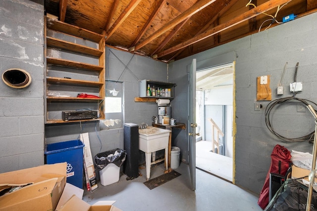 906 Elon Rd, Madison Heights, VA 24572 - basement with concrete block wall and a sink
