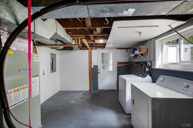 906 Elon Rd, Madison Heights, VA 24572 - below grade area featuring washer and clothes dryer, electric panel, and heating unit