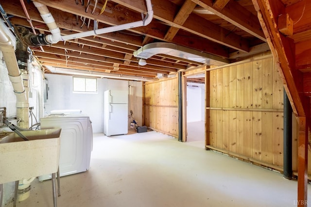 336 Biltmore Ave, Lynchburg, VA 24502 - basement with a sink, freestanding refrigerator, and independent washer and dryer